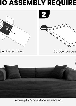79-Inch 5-in-1 Convertible Sofa Bed - Elegant Black Modular Lounge and Floor Sleeper for Enhanced Comfort