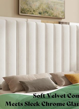 5-Piece Contemporary Bedroom Set with King Size Upholstered Platform Bed, 58" Wingback Headboard, 6-Drawer Dresser, Tall Chest, and 2 Coordinated Nightstands in Cream and White