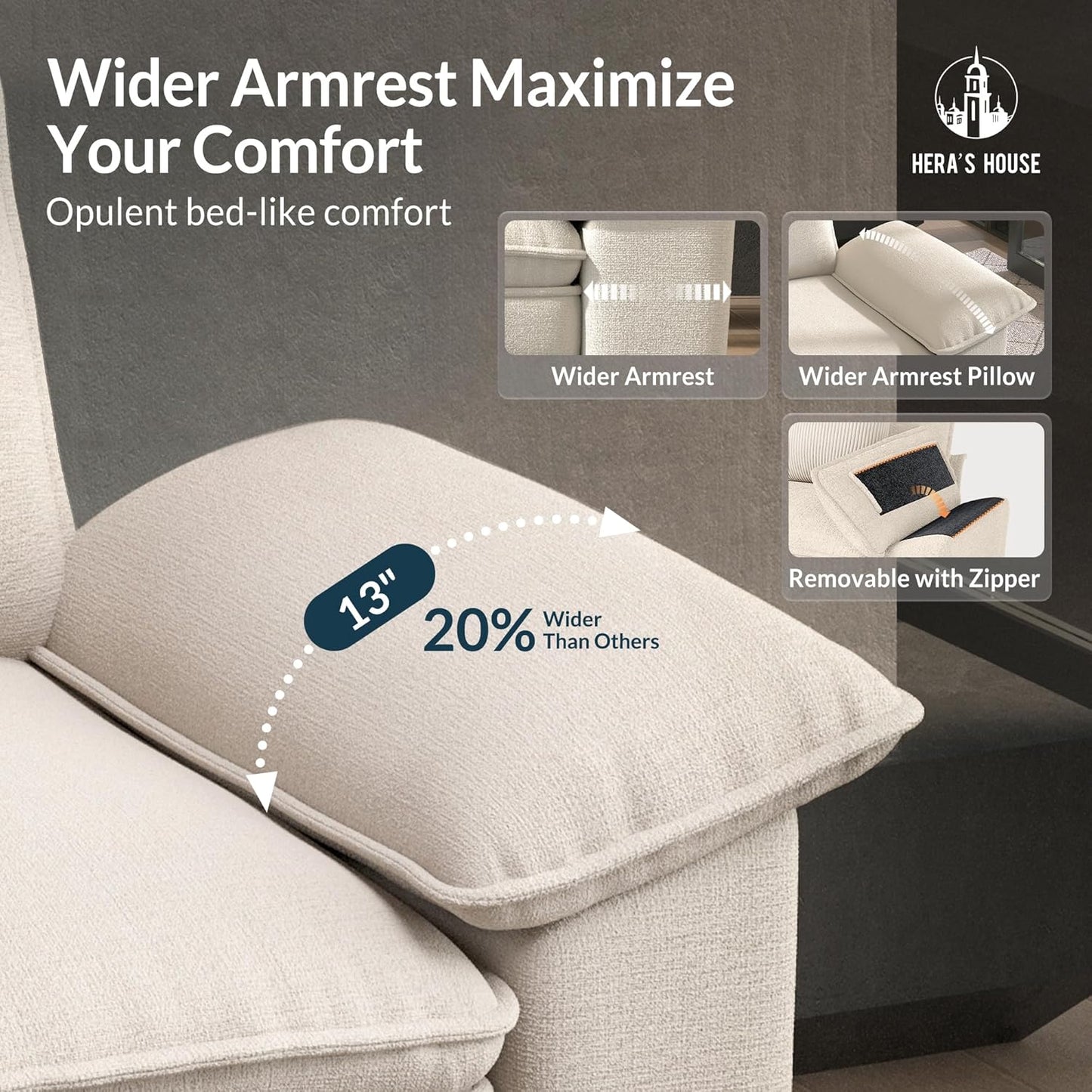 3 Pieces Modular Sectional Sofa Sets, Oversized Couch Set with Loveseats and Armchair, Comfy Cloud Couches with Throw Pillows, 6-Seater Deep Seat Sofa for Living Room, Chenille Beige