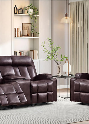 Premium PU Leather Manual Recliner Chair for Adults with Cup Holders and Padded Backrest, Overstuffed Heavy Duty Reclining Sofa for Living Room and Bedroom, Black