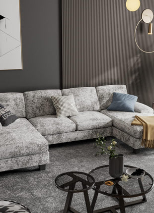 Stylish U-Shaped Convertible Sectional Sofa with Double Chaise and Memory Foam in Chic Grey, Perfect for Cozy Gatherings