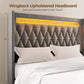 Queen Bed Frame with LED Light and Charging Station, Upholstered High Headboard and Footboard, Wood Slats, Noise Free, Easy Assembly, Grey
