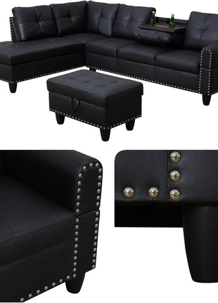 L-Shaped Modular Couch Set with Storage Ottoman - Ideal for Living Room or Office Use