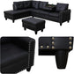 97.5" L Shaped Couch Set, Modular Sectional Couches for Living Room with Storage Ottoman, 4 Seat Home Sofa Living Room Furniture Sets with Chaise for Apartment Office (Leather, Black)