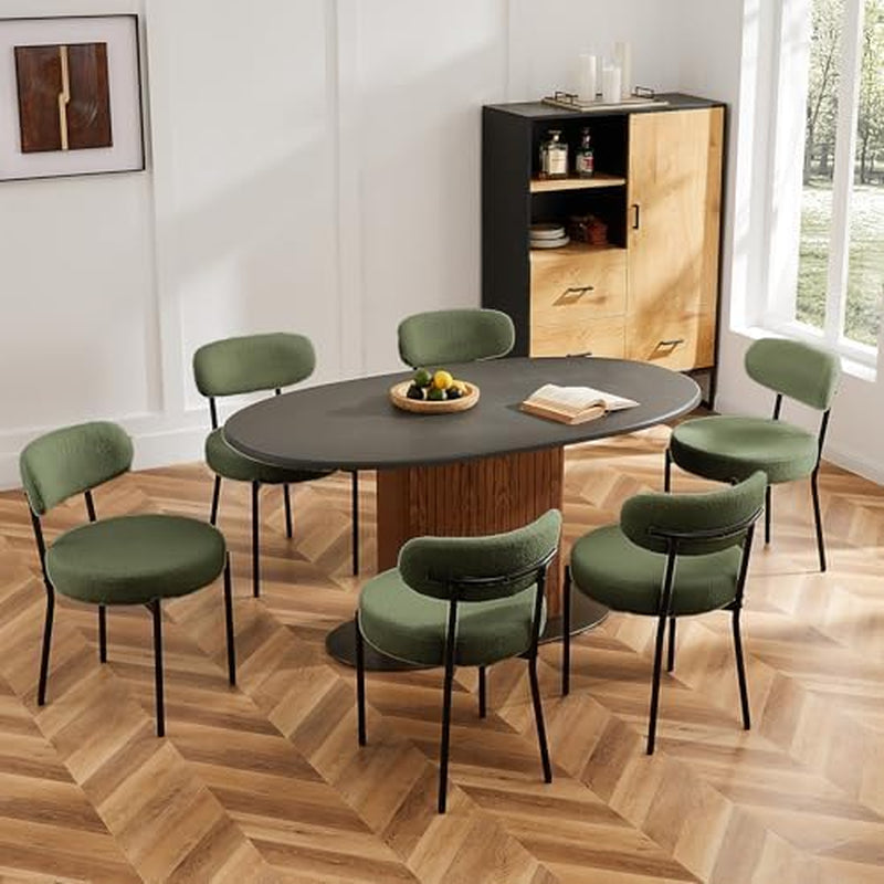 Dining Chairs Set of 4, Mid Century Modern Chair round Upholstered Curved Backrest, Kitchen Vanity Living Room Chairs with Black Metal Legs, Green