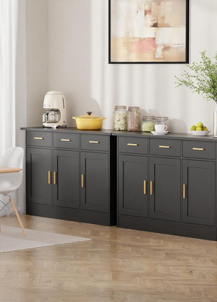 Elegant Buffet Cabinet with Storage - 47.2"W Wood Console Table for Kitchen and Living Room, Black Finish with 3 Doors and Drawers