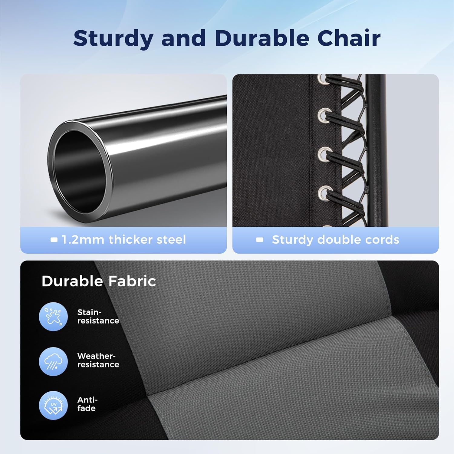 Oversized Zero Gravity Chairs Set of 2, Folding Padded Recliner anti Gravity Lounge Chair with 28" Wide Seat and Cup Holder, Support 400Lbs, Grey & Black