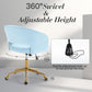 Home Office Swivel Desk Chair, Modern Velvet Vanity Chair, Height Adjustable Armchair with Gold Base, Ergonomic Office Chair for Task Study Computer Room, Light Blue
