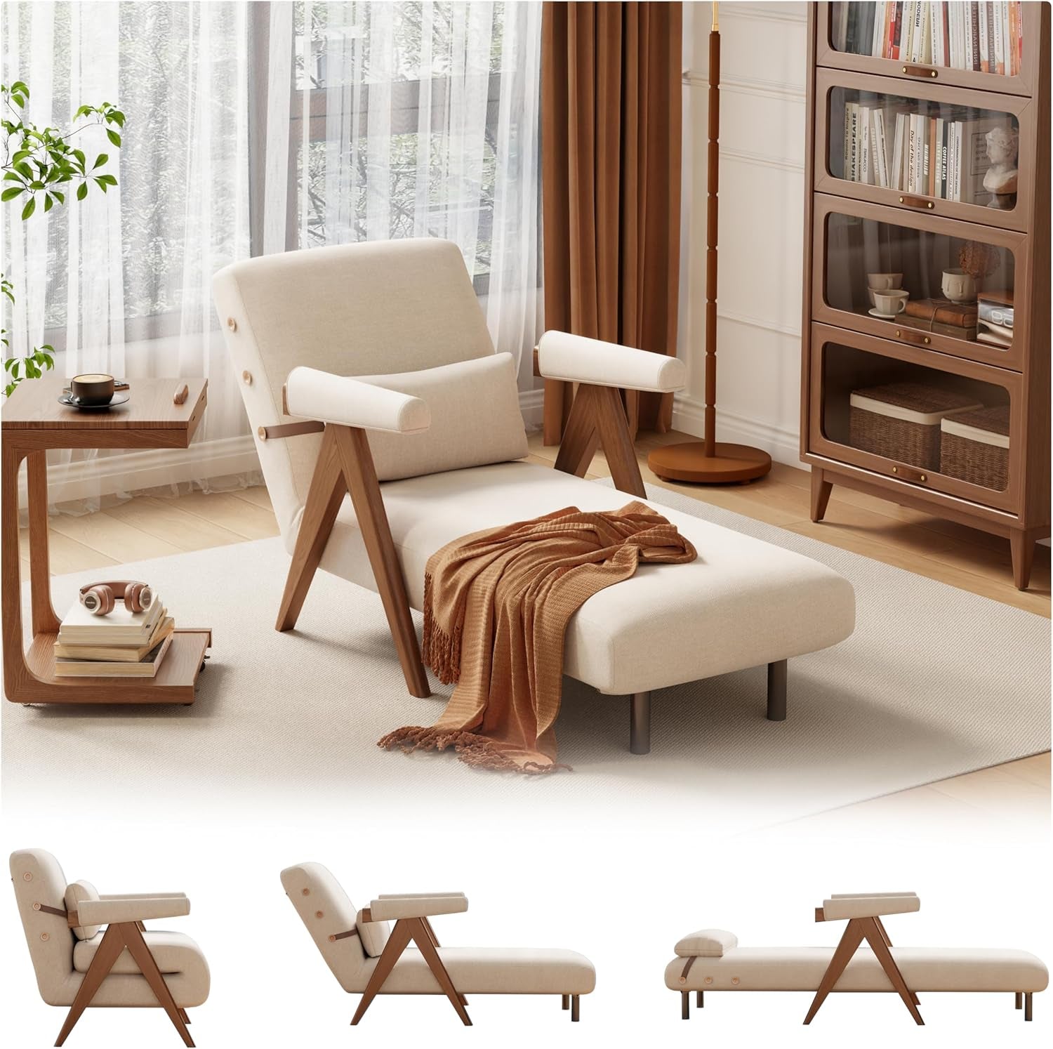 Convertible Sleeper Chair, 3-In-1 Single Sofa Bed for Adults，Pull Out Lounge Sleeper Chairs，Foldable with Adjustable Backrest (D31.8 X W24 X H31.8 Inch(Beige))