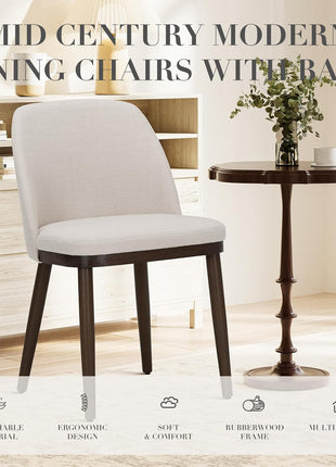 Set of 4 Modern Upholstered Dining Chairs with Back Support and Wooden Legs, Beige Fabric for Kitchen and Dining Room