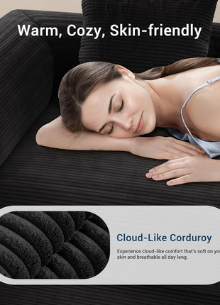 4-in-1 Convertible Sofa Bed - Luxurious 70" Boneless Sleeper Couch in Black Corduroy for Living Room and Bedroom