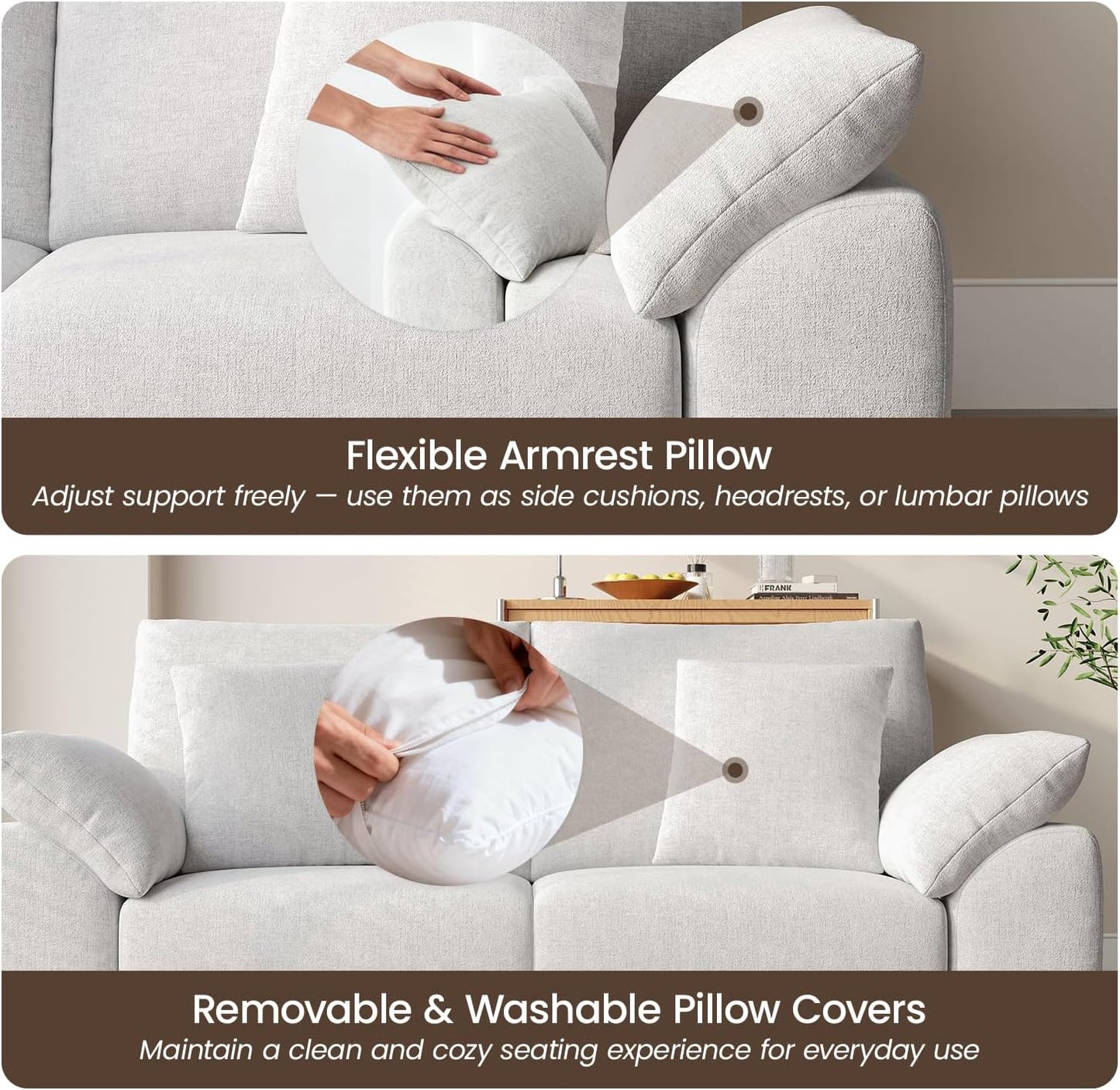 75.6" Modern Loveseat Sofa for Living Room, Cloud Boneless Couches with 4 Pillows, Mid Century Loveseat Couches for Small Place, No Assembly Required, Camel