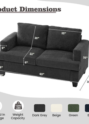 Deep Seat Loveseat and 3-Seater Sofa Set, 89" Couch for Living Room, 2-Piece Sleeper Sofa in Dark Grey Chenille for Apartments