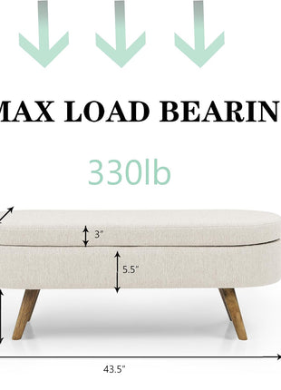 43.5-Inch Upholstered Storage Ottoman Bench with Safety Hinge, Beige Linen, Ideal for End of Bed and Entryway Seating, Supports Up to 330 lbs