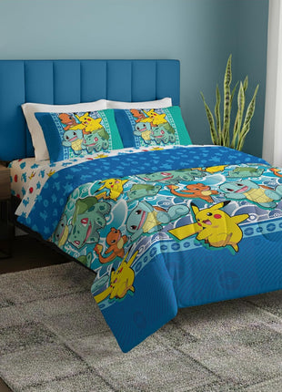 Pokémon First Starters Full Size Bed in a Bag Set featuring Pikachu, Charmander, Squirtle, and Bulbasaur for Kids Bedding Comforter and Sheets