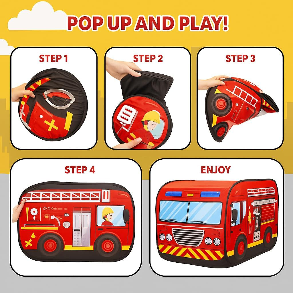 Pop up Play Tent for Kids - My First Foldable Indoor & Outdoor Playhouse Vehicle Toys for Toddlers, Boys and Girls (Fire Truck)