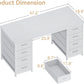 48 Inches Computer Desk with 8 Fabric Drawers, Modern Office Desk with Large Storage for Home Office, Study, White