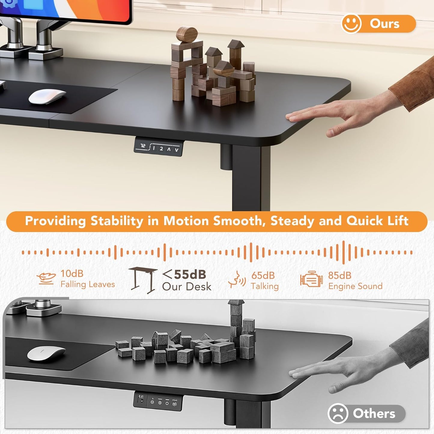 55 X 24 Inches Electric Height Adjustable Standing Desk Large Sit Stand up Desk Home Office Computer Desk Memory Preset with T-Shaped Metal Bracket, Black
