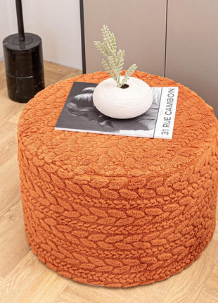 Round Pouf Ottoman 20" x 20" x 14" - Bohemian Style Floor Pouffe in Burnt Orange for Living Room and Bedroom