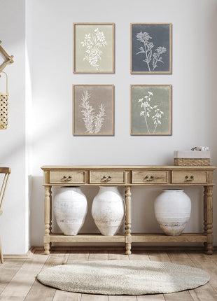 Framed Bohemian Botanical Wall Art Set of Four for Rustic Minimalist Home Decor (Brown, 11x14)