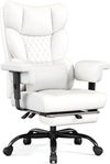 Big and Tall Office Chair with Footrest, High Back Executive Desk Chair with Adjustable Lift Armrest, 155°Recline，Lumbar Support Pillow, Faux Leather Gaming Chairs for Home or Office White
