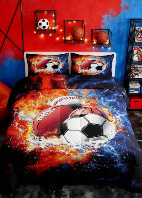 Sports Comforter Set for Boys - Full Size Bedding Set Featuring Football and Baseball Designs, Ultra Soft 3D Sports Bedroom Decor
