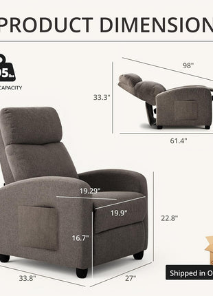 Modern Recliner Chair for Living Room - Adjustable Home Theater Seating with Soft Linen Upholstery & High Backrest, Ideal for Small Spaces, Linen Gray