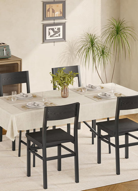 Set of 4 Rustic Wood Dining Chairs with Reinforced Metal Frame and Slat Back in Dark Black, Modern Farmhouse Style for Kitchen and Dining Room