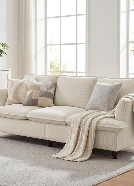 Three-Seater Corduroy Sofa, 89" Modern Couch with Deep Seat for Living Room, Office, Bedroom, and Apartment (Pillows Not Included) | Breathable, Pet-Friendly Material with Strong Support