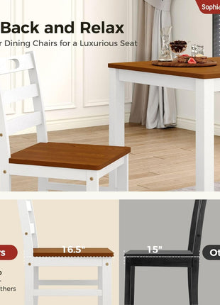 5-Piece Farmhouse Dining Set for Four with Space-Saving Design in Walnut and White Wood