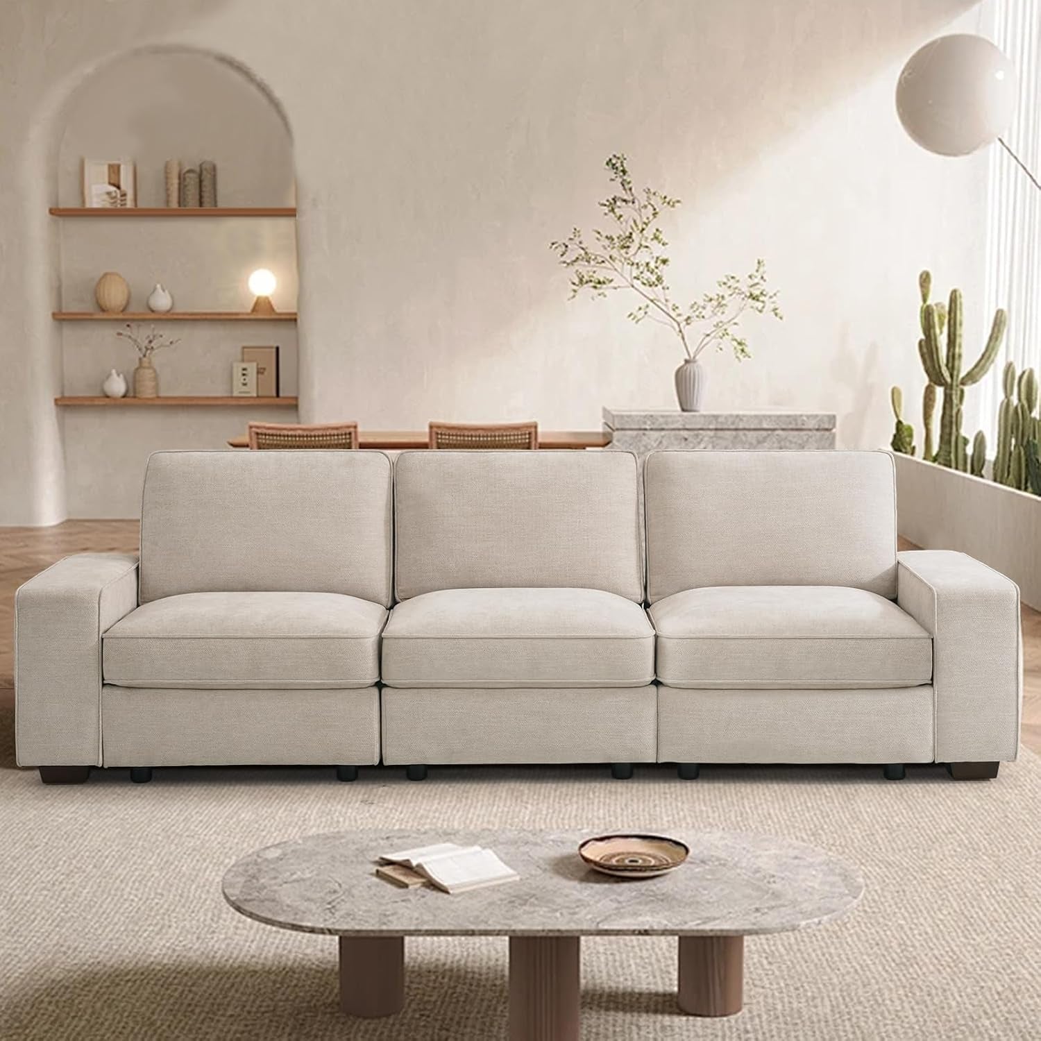 100" Modular Sofa with Seats Storage, Comfy 3-Seater Chenille Fabric Couch for Living Room, Office, Apart W/Deep Seat, Wide Arms, Side Pockets, USB, Upholstered Couch W/Removable Cover