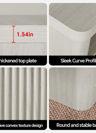 Set of 2 Fluted Nightstands with Drawer Storage, Modern Bedside Tables with USB Port and Outlet, Mid-Century Design for Bedroom and Sofa (White Oak)