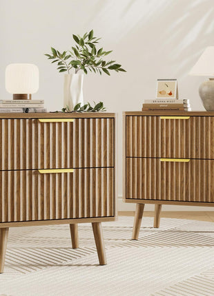 3-Piece Queen Bedroom Set with Floating Bed Frame, Smart LED Lighting, and Two Nightstands in Fluted Walnut Finish