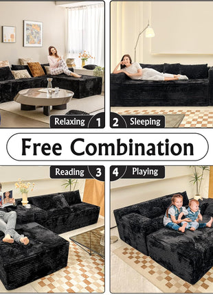 Corduroy Sectional Couch for Living Room - 104" Modern Modular Sofa with L-Shape Chaise and Deep Seat Comfort, No Assembly Required (Right Facing Chaise)