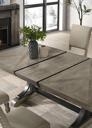 Birmingham 8-Piece Dining Set: Extendable Table with 4 Side Chairs, 2 Armchairs, and Nailhead Bench in Driftwood Finish