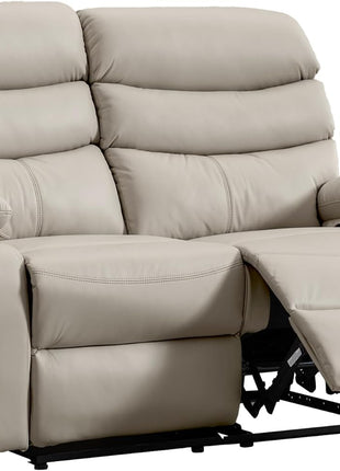 Beige Reclining Loveseat - Anti-Scratch Leather Double Recliner Sofa with Side Pocket for Living Room, RV, and Home Theater