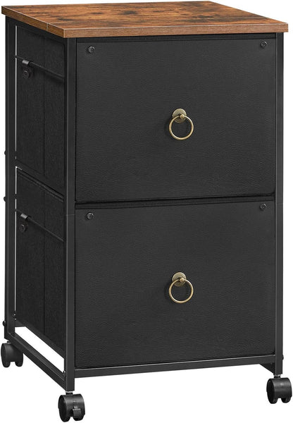 2 Drawer Mobile File Cabinet, Rolling Printer Stand, Vertical Filing Cabinet, Office Drawers, Filing Cart for Home Office, A4/Letter Size, Nonwovens Drawer, Black and Rustic Brown BFK20WJ01