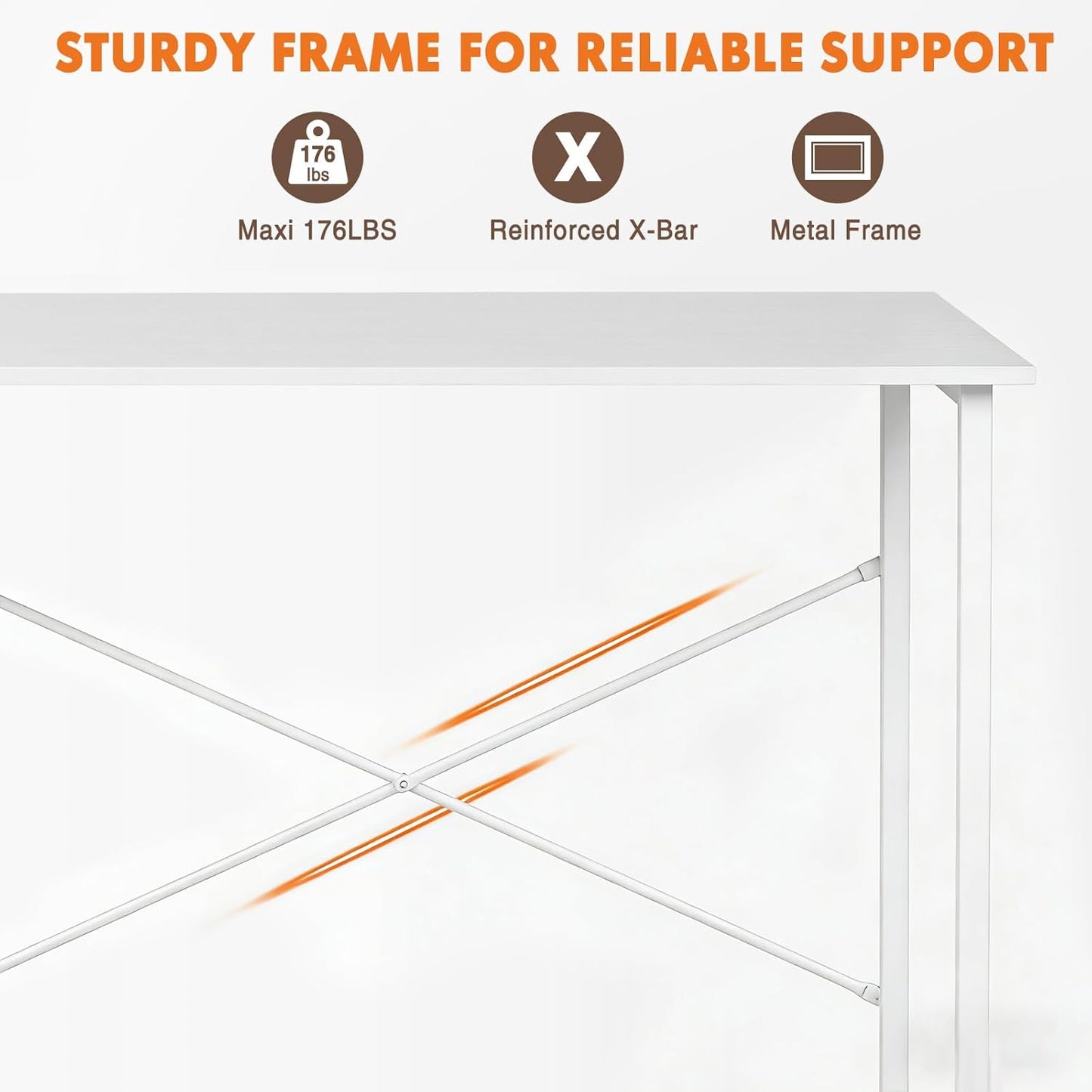 Computer Small Desk, 32 Inch Office Writing Work Study Student Home Bedroom Table with Metal Frame Wooden Tabletop No Wheels - White Wood