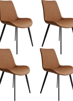 Set of 4 Modern Dining Chairs with Upholstered Faux Leather Seats and Durable Metal Legs in Brown