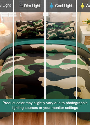 Twin Size Camouflage Bedding Comforter Set with Sheets - 5 Piece Bed in a Bag for Boys, Girls, and Teens - Neutral Farmhouse Lodge Cabin Army Green Bedspread