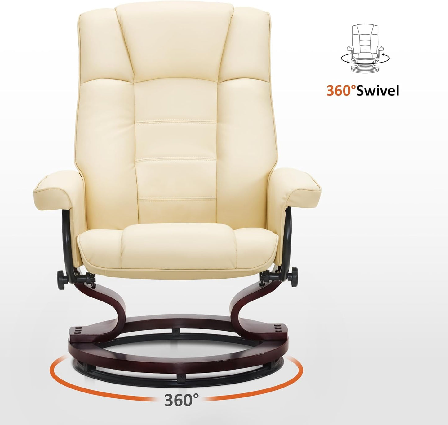 Manual Swivel Recliner with Ottoman, Chair Ottoman Set for RV Small Spaces, Living Room, Bedroom, Office 9019 4919 (Faux Leather, Cream White)