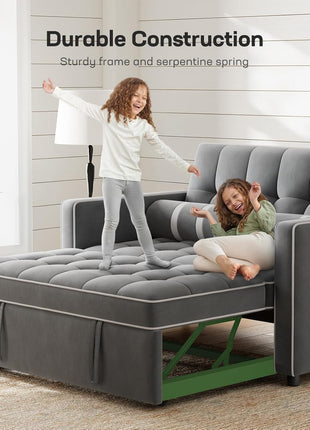 3-in-1 Convertible Futon Sleeper Sofa Bed with USB Charging, Side Pockets, and Adjustable Backrest - Elegant Grey Velvet Upholstery for Living Room and Apartment