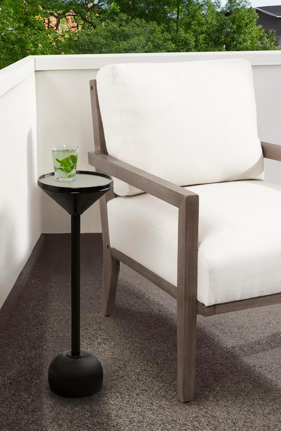 Frisk Modern round Drink Table; 8 X 8 X 23; Black; Metal Martini Table with Pedestal Table Design for Use as Small Indoor Plant Stand or Outdoor Patio Accent Table