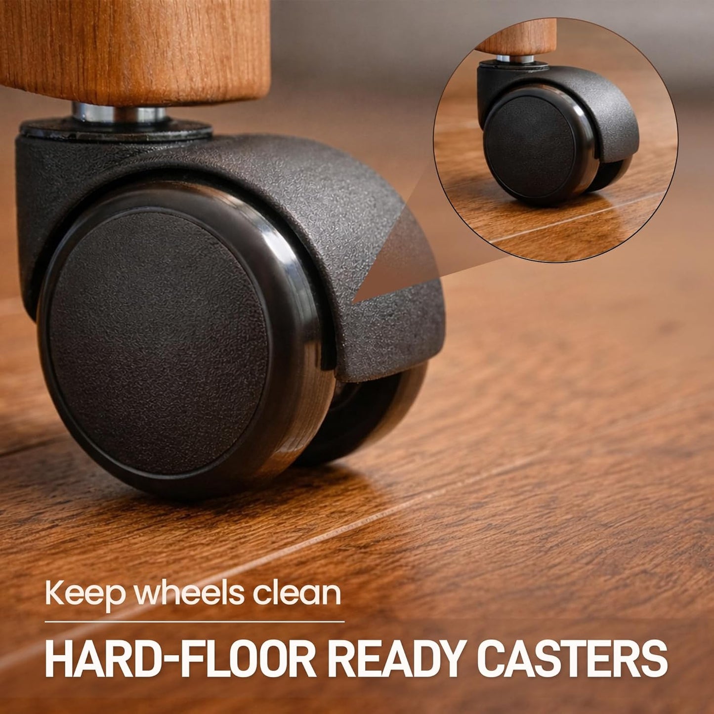 Douglas Set of 4 Swivel-Tilt Dining Chairs with Casters, Upholstered Kitchen Chairs with Wooden Arms & Metal Pedestal Base, Premium Foam Comfort, Mocha-Chestnut