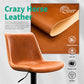 Vintage Bar Stool Height Adjustable Crazy Horse Leather Bar Chair X-Large Base and Seat Bar Stools, Ergonomic Bistro Stool with Footrest for Kitchen Dining Bistro Pubx Set of 2 Whisky Brown