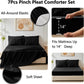 Queen Comforter Set Black, 7 Pieces Pintuck Bed in a Bag, Premium Black Comforter Queen Size, Pinch Pleat Bedding Sets with Comforter, Sheets, Pillowcases & Shams