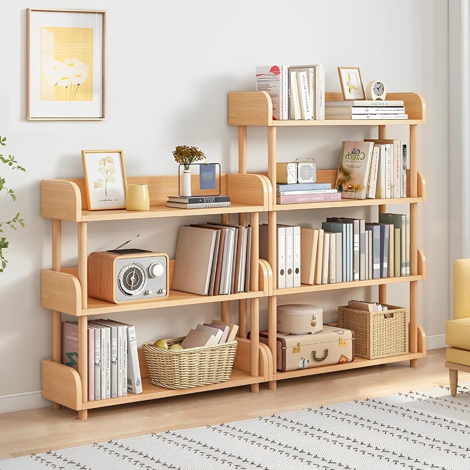3-Tier Wooden Open Bookcase - Modern Display Bookshelf with Top Edge and Solid Wood Frame for Home and Office, Storage Cabinet, Oak