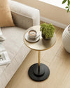 Round Side Table, Small Drink Table for Small Spaces, Modern Accent End Table with Metal Leg for Living Room, Bedroom, Corners, and Office (Gold)