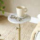 Adjustable-Height Marble Drink Table - 10X10X22-30, White Marble & Antique Brass, Modern round End Table, Side Table with Pedestal Stand for Small Spaces, Vintage Metal Martini Cocktail Accent