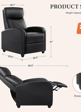 Adjustable Massage Recliner Chair with Lumbar Support for Adults, Modern Fabric Home Theater Seating in Black
